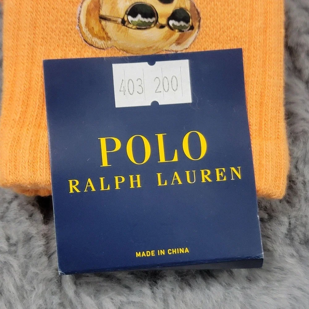 Polo Ralph Lauren Socks Mens 10-13 Orange Summer Beach Shop Bear Crew Mid Calf